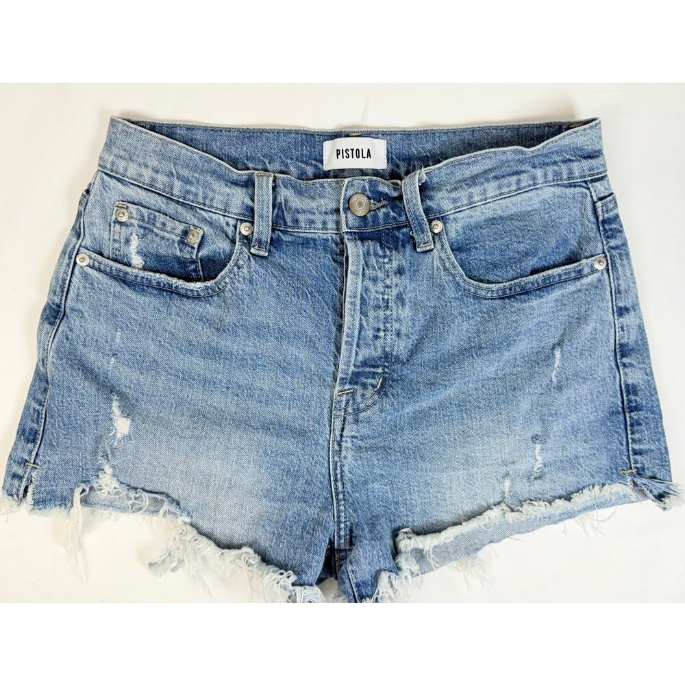 Pistola Denim Shorts Womens Small 26 27 Distressed Frayed Raw Hem Blue